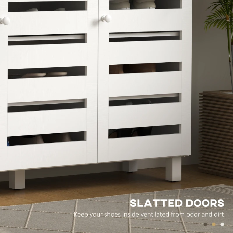 HOMCOM Shoe Cabinet with 3 Slatted Doors, 3-tier Shelving Rack Cabinet with Adjustable Shelves for 15 Pairs of Shoes, White