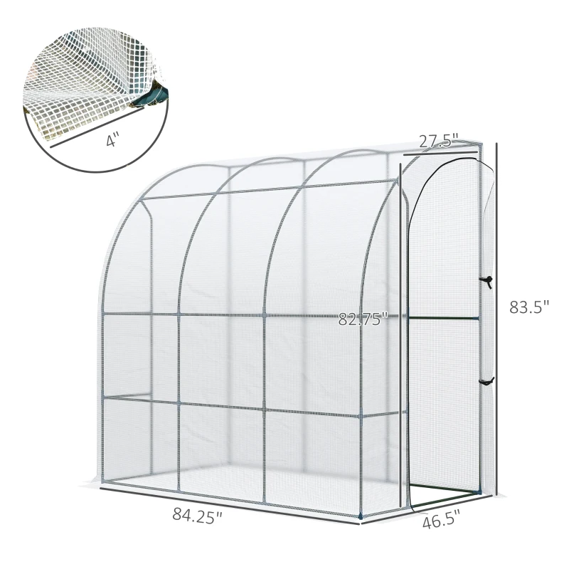 Outsunny 7' x 4' x 7' Outdoor Lean to Greenhouse, Walk-In Green House Plant Nursery with Roll-up Window, PE Cover, White