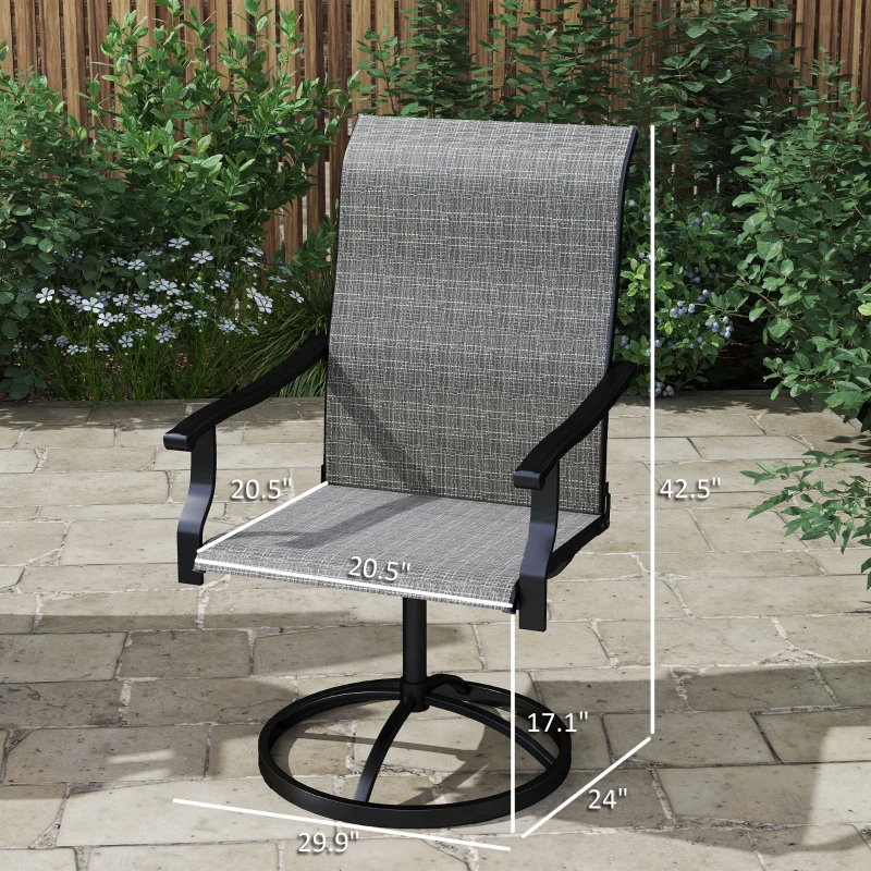 Outsunny Patio Swivel Chairs Set of 2, High Back Patio Dining Chairs with All-Weather Mesh for Backyard, Lawn, Garden, Gray
