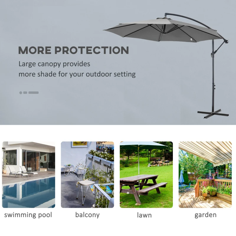 Outsunny 9.7ft Offset Patio UmbrellaCantilever Parasol with Crank Handle, 8 Ribs and Cross Base for Outdoor, Sun Shade, Cream