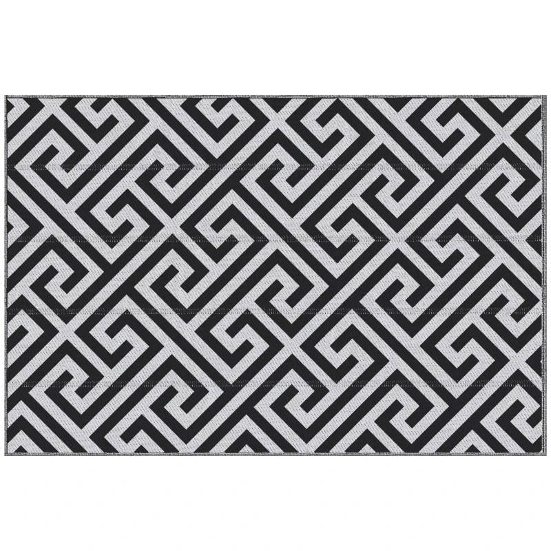 Outsunny Reversible Outdoor RV Rug, Patio Floor Mat, 4' x 6' Plastic Straw Rug for Backyard, Deck, Beach, Camping, Black & White