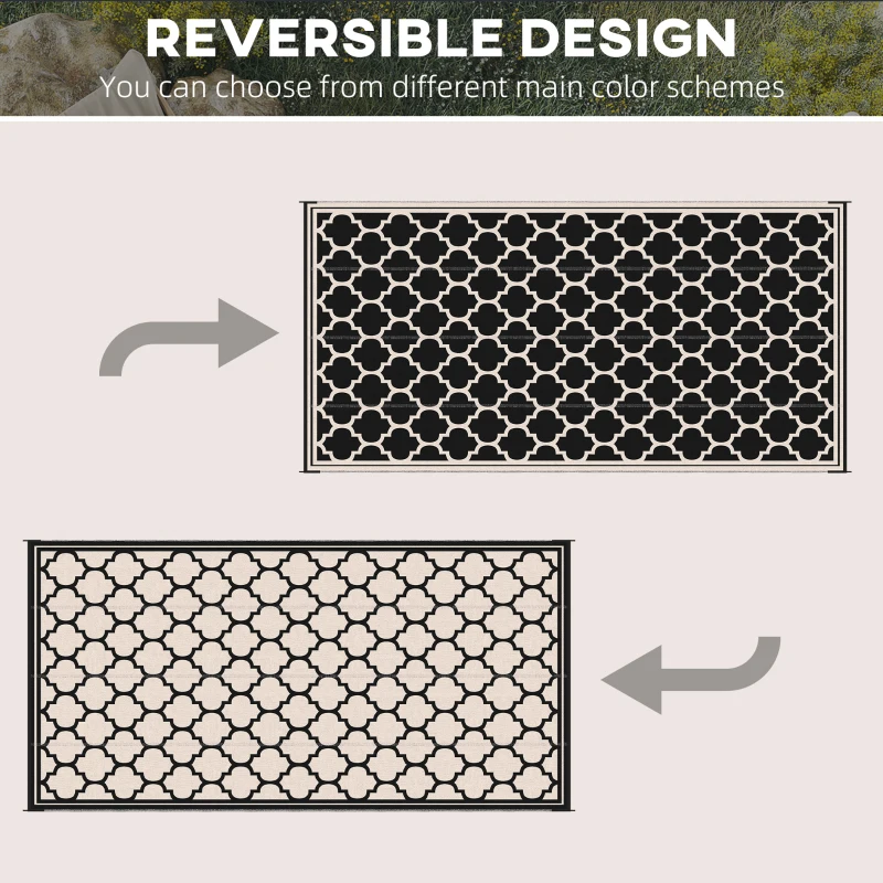 Outsunny Reversible Outdoor RV Rug, 9' x 18' Patio Floor Mat, Plastic Straw Rug for Backyard, Deck, Picnic, Beach, Camping, Black and Beige