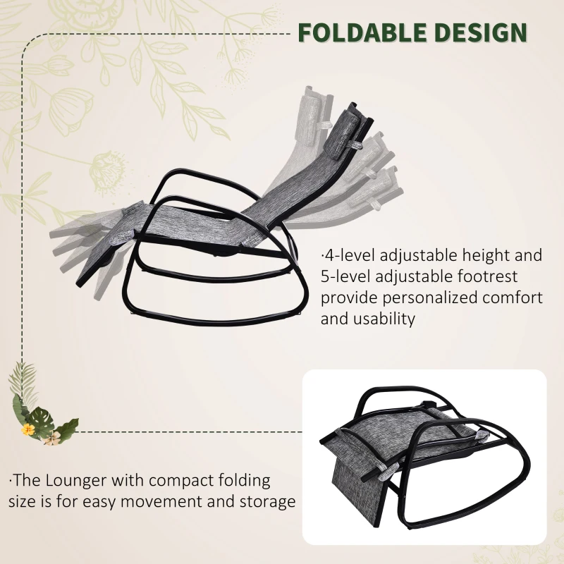 Outsunny Patio Rocking Lounge Chair Adjustable Texteline Zero Gravity Rocker Outdoor Recliner Seat w/ Pillow, Footrest