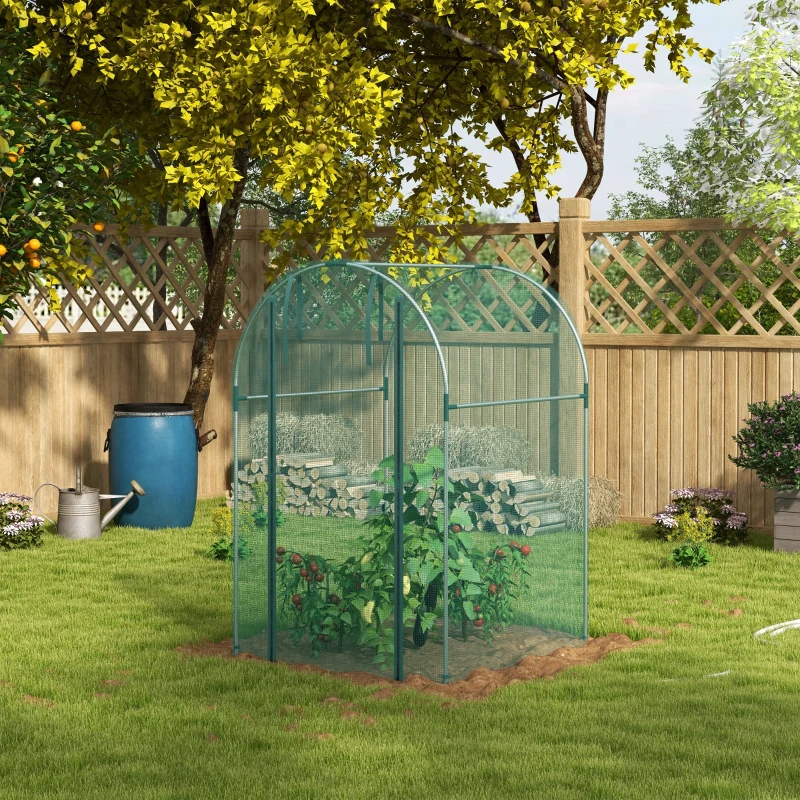 Outsunny Galvanized Steel Crop Cage, Plant Protection Tent with Zippered Door, 4' x 4', Green