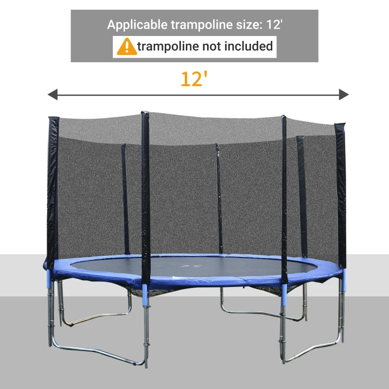 Soozier 12FT Trampoline Net Enclosure Trampolining Bounce Safety Accessories w/ 8 Poles Net Enclosure Only, Black