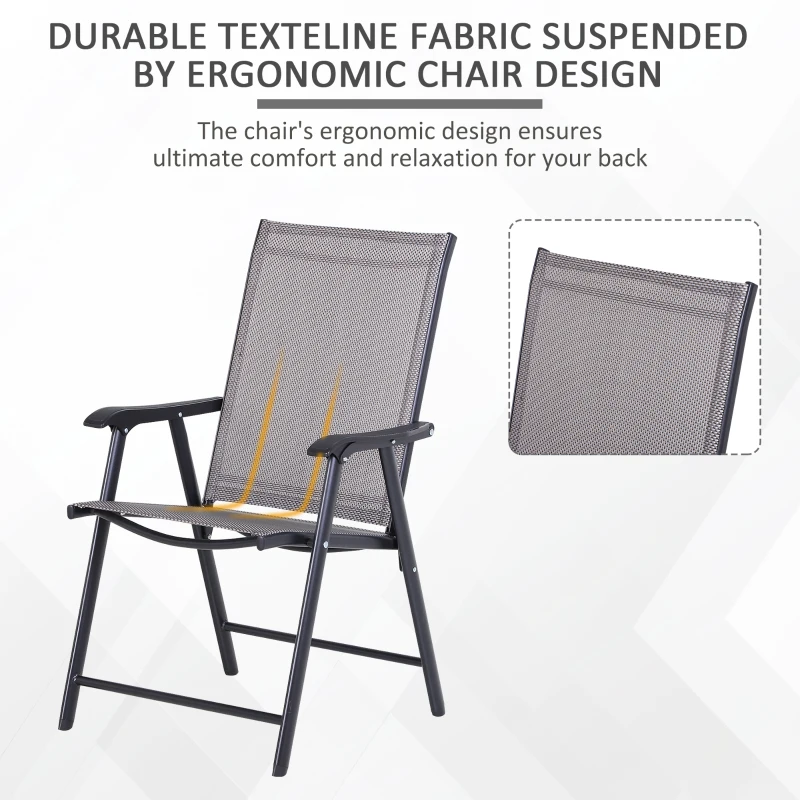 Outsunny 4-Piece Folding Chair Set for Relaxing on Patio Balcony Garden, Comfortable Outdoor Furniture with Armrests, Grey