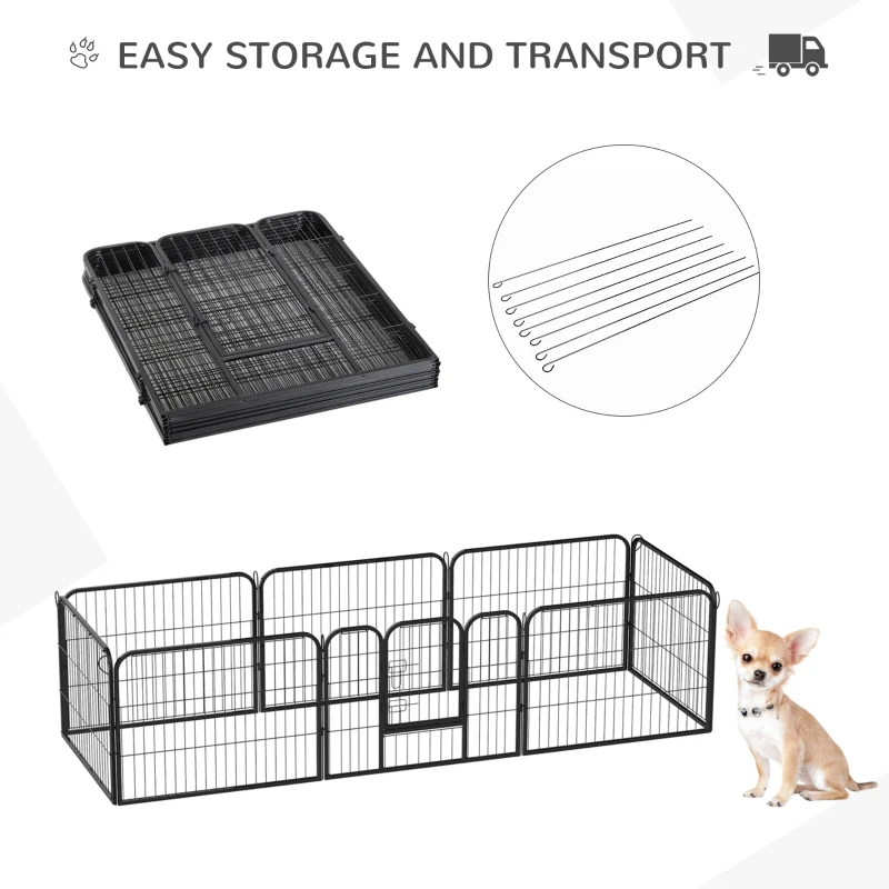 PawHut Dog Playpen, Wide 31.5"W Heavy-Duty Metal Puppy Play Pen, Pet Exercise Fences for Outside and Indoor, DIY Design with Door for Small Dogs, 8 Panels, 23.5"H