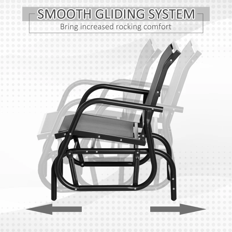 Outsunny Patio Glider with Breathable Mesh Fabric Seat & Backrest, Metal Frame Outdoor Glider Swing Chair with Armrests, Grey