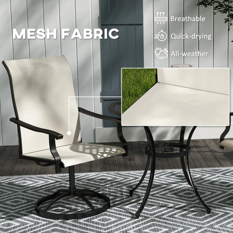 Outsunny Patio Swivel Chairs Set of 2, High Back Patio Dining Chairs with All-Weather Mesh for Backyard, Lawn, Garden, Beige