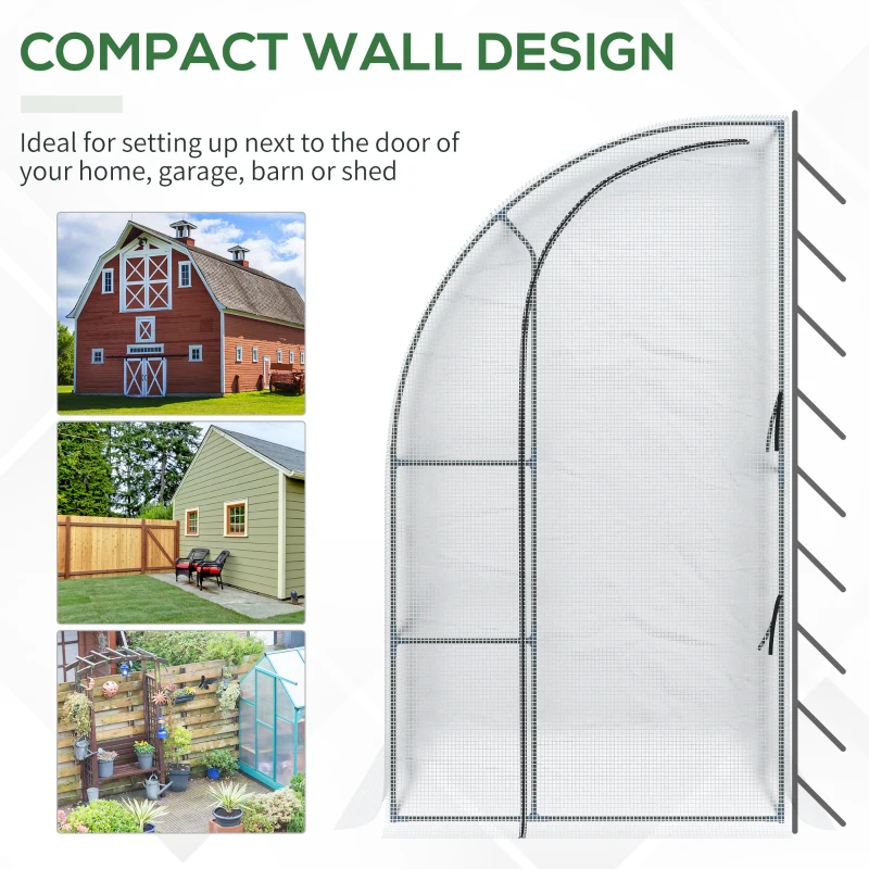 Outsunny 7' x 4' x 7' Outdoor Lean to Greenhouse, Walk-In Green House Plant Nursery with Roll-up Window, PE Cover, White