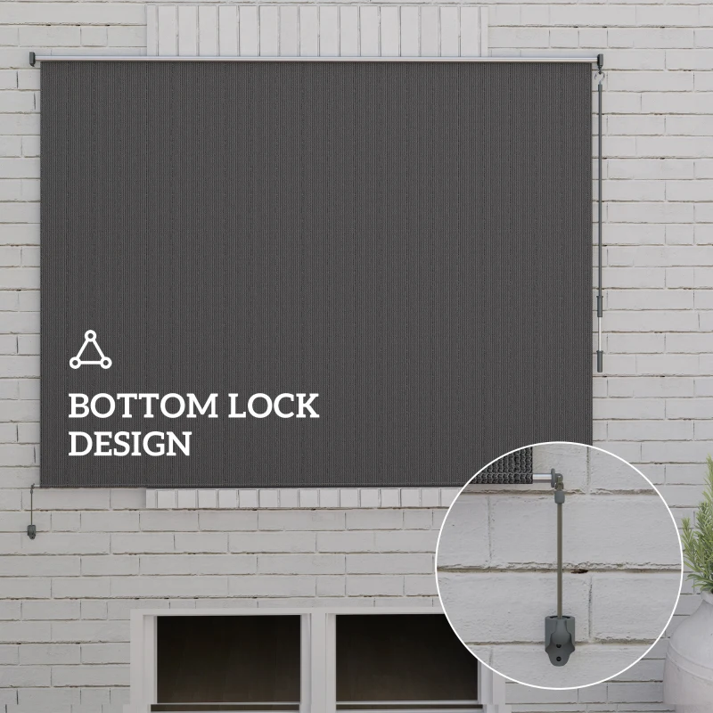 Outsunny 8' x 6' Patio Door Blinds, Outdoor Roller Shades, Cordless Roll Up Shade for Porch Gazebo, Dark Grey