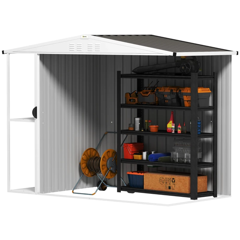 Outsunny 8 x 4ft Outdoor Garden Shed, Metal Shed with Air Vents and Lock for Backyard, Garden, Patio, Warm Gray