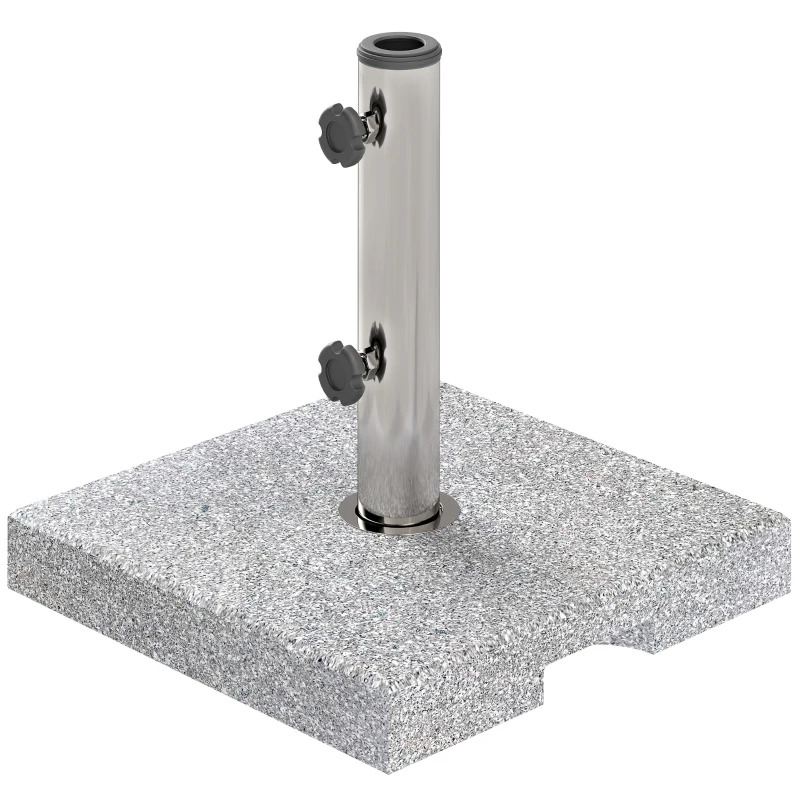 Outsunny 46 lbs Granite Square Patio Umbrella Base, Outdoor Umbrella Stand with Handles 2 Adjustable Knobs, Heavy Duty Patio Umbrella Stand for Garden Deck Poolside, Grey