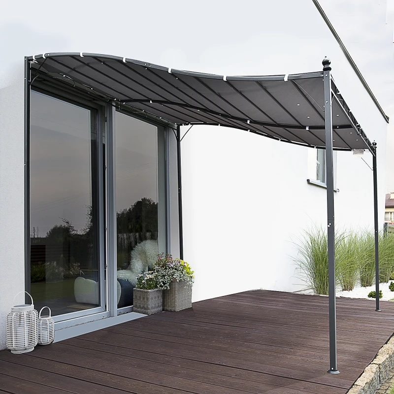 Outsunny 10'x10' Outdoor Pergola, Steel Gazebo Canopy, Portable Sun Shelter Door Porch Cover, Grey