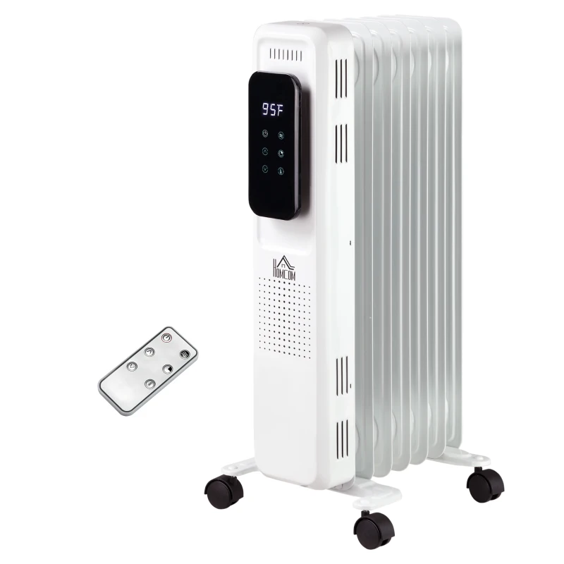 HOMCOM 24.75" Electric Space Heater, Freestanding 161 Sq. Ft. Heater with 3 Modes, Timer, and Remote, 1500 W, White