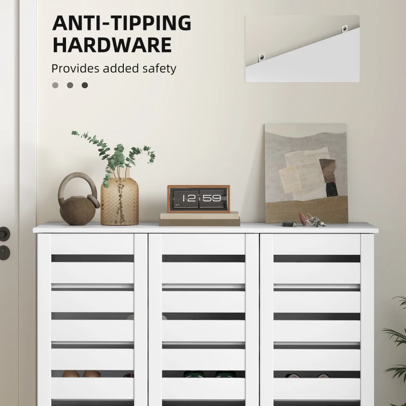 HOMCOM Narrow Shoe Cabinet with Slatted Doors, Adjustable Shelves for 20 Pairs of Shoes, Shoe Cabinet for Entryway, White