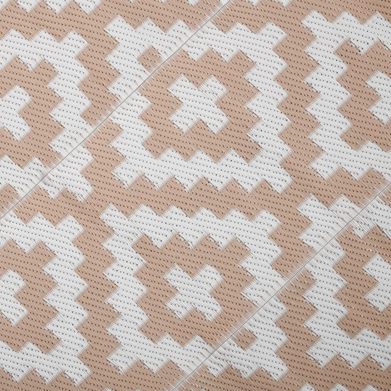 Outsunny Reversible Outdoor RV Rug, Patio Floor Mat, 6' x 9' Plastic Straw Rug for Backyard, Deck, Beach, Camping, Coffee & White