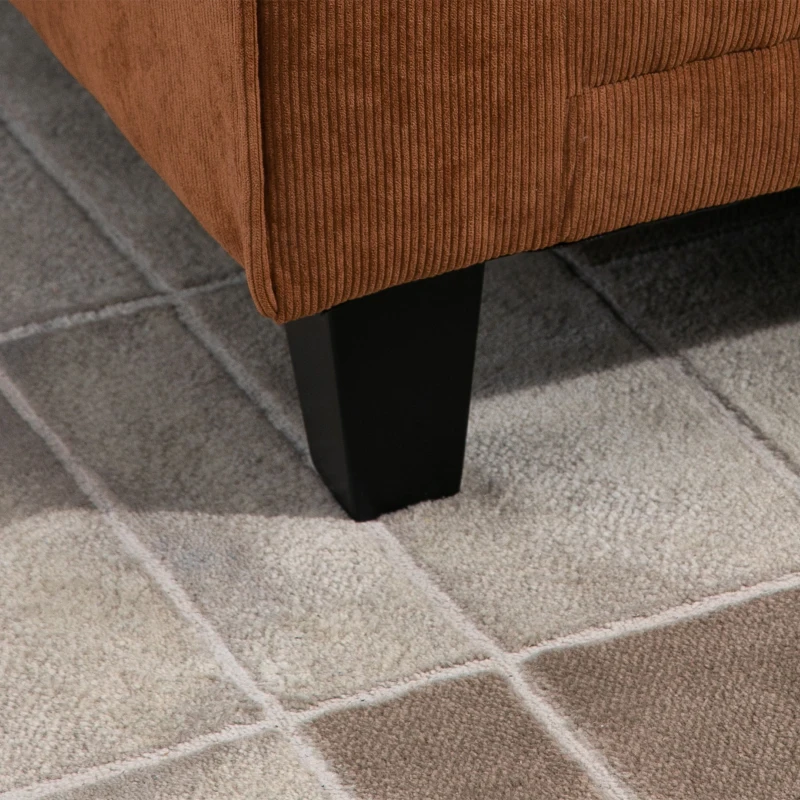 HOMCOM Modern 3 Seater Sofa, Corduroy Fabric 3 Seater Couch with Pine Wood Legs and Rolled Armrests for Living Room, Brown