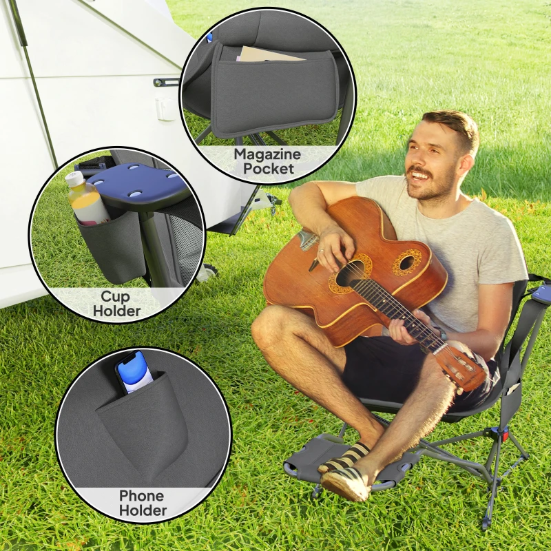 Outsunny Hammock Camping Chair Set of 2, Adjustable Back Folding Swinging Hammock Chair with Cup Holder, Padded Seat, Dark Gray