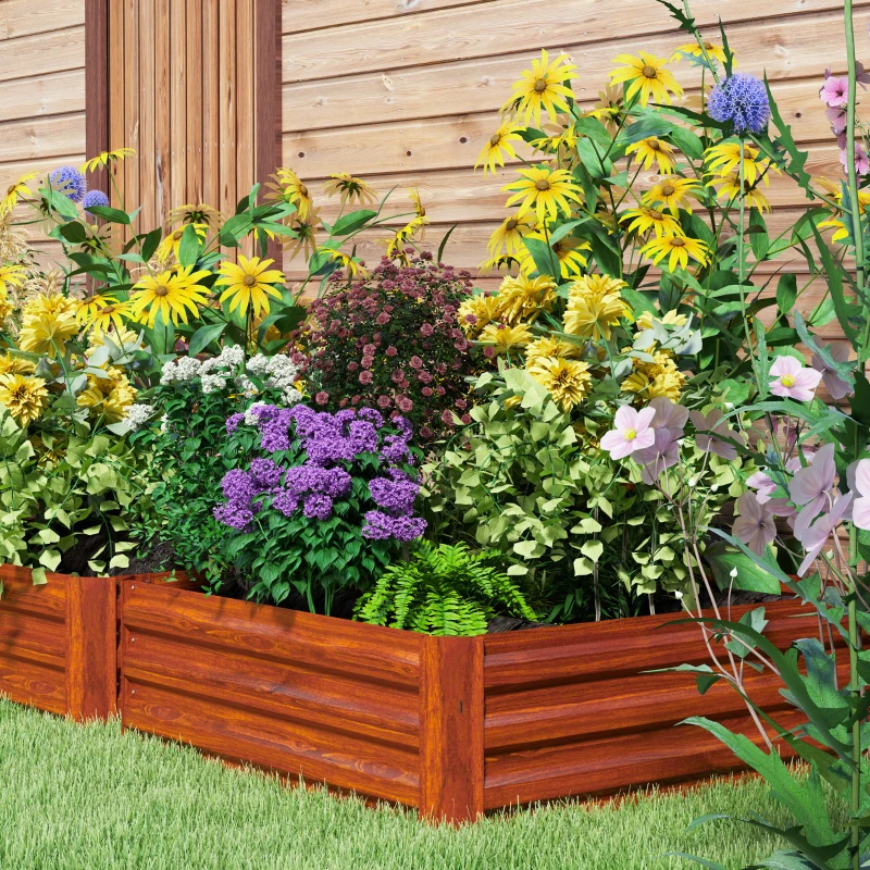 Outsunny 2 Piece Galvanized Raised Garden Bed, 3.3' x 3.3' x 1' Metal Planter Box for Growing Vegetables, Flowers, Herbs, Succulents, Dark Brown