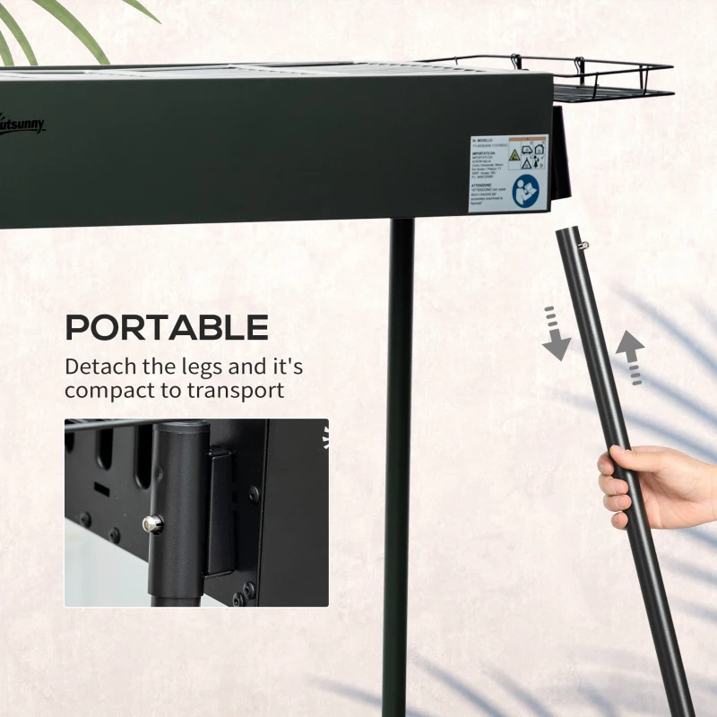 Outsunny Portable BBQ Grill, Charcoal Grill with Side Seasoning Baskets, Hooks and Nets for Outdoor, Picnic, Camping, Black