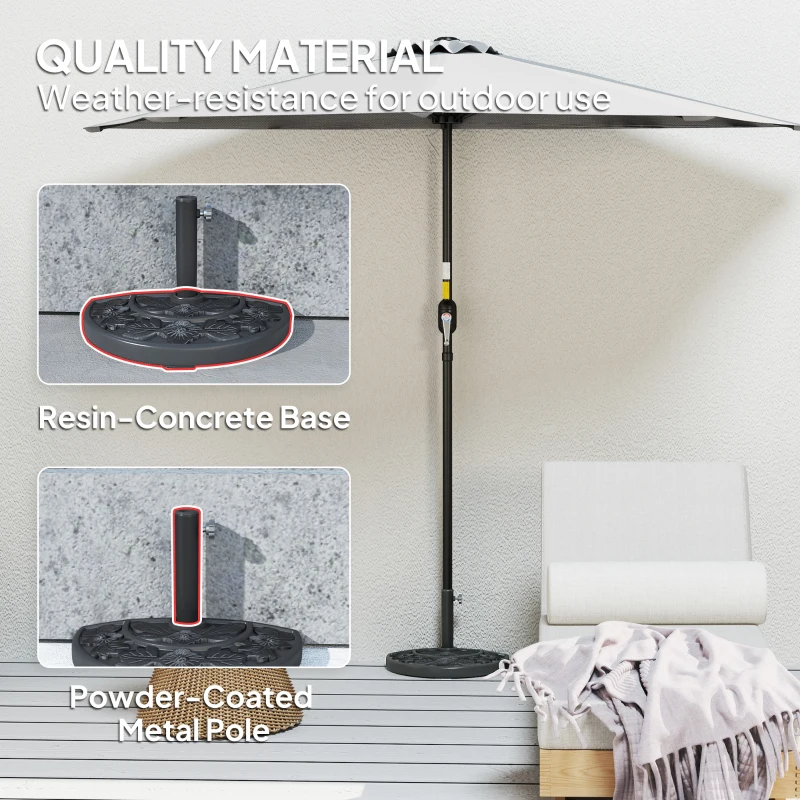 Outsunny 21 lbs Resin Half Umbrella Base, Concrete Half Umbrella Stand Outdoor Umbrella Base with Flower-Leaf Design, Patio Umbrella Stand for Outdoor Lawn Poolside, Black