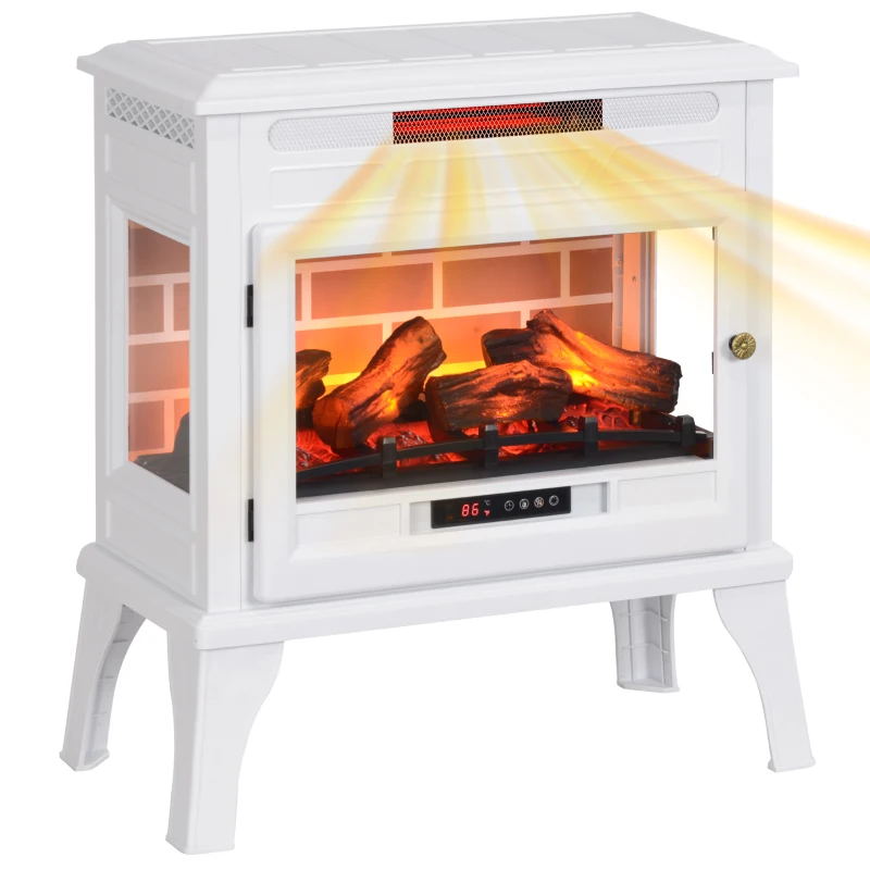 HOMCOM 24" Electric Fireplace Stove, 1000W/1500W Freestanding Fireplace Heater with Overheat Protection, Remote Control, White