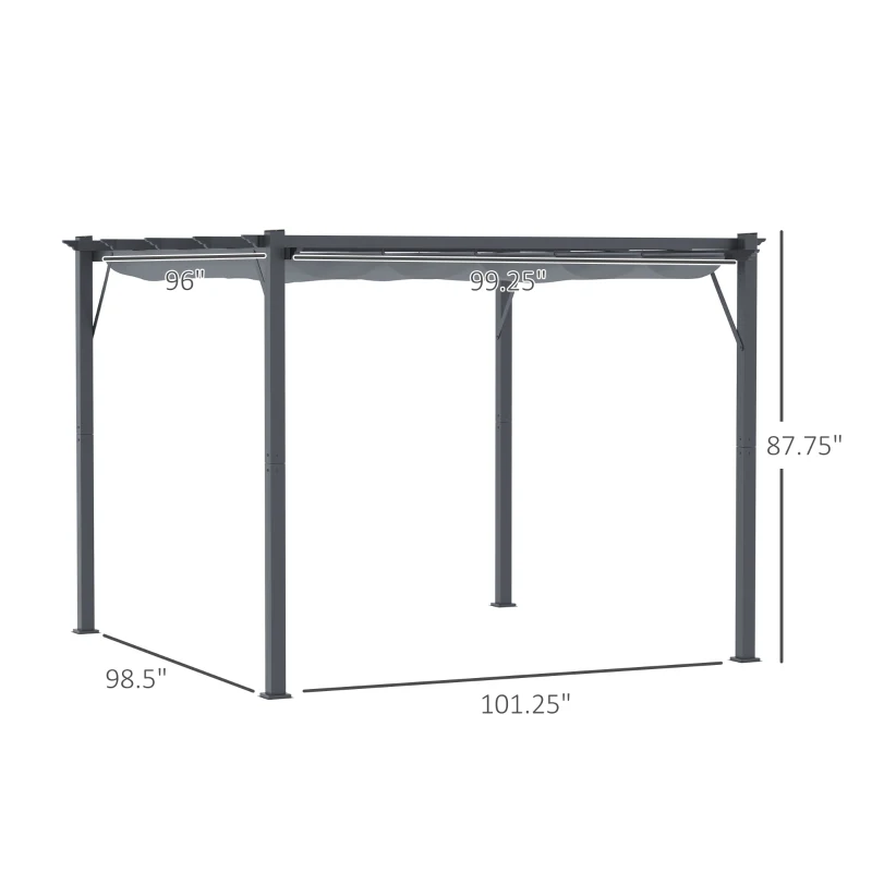 Outsunny 10' x 10' Outdoor Retractable Pergola Canopy, Aluminum Patio Pergola, Backyard Shade Shelter for Garden & Parties, Gray