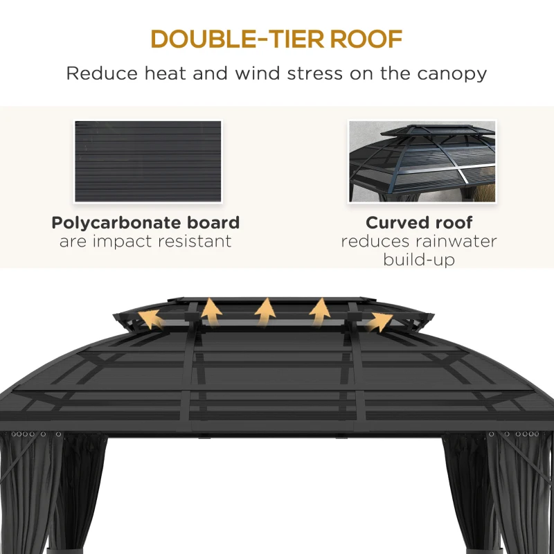 Outsunny 13' x 10' Patio Gazebo, Double Roof Outdoor Gazebo Canopy Shelter with Curtains and Aluminium Frame for Garden, Black