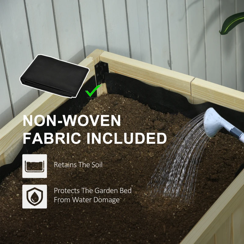 Outsunny Raised Garden Bed Elevated Wooden Planter Box with Space-Saving Folding Design, Drainage Holes, & Inner Liner for Vegetable Fruit Herb Grow(m-7)