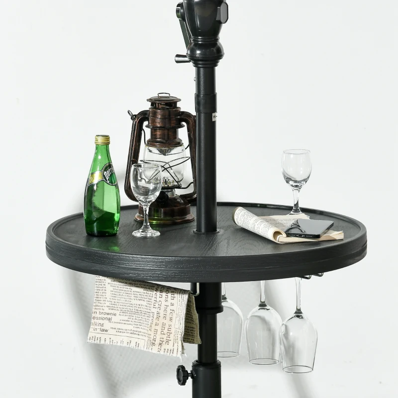 Outsunny Beach Umbrella Table Tray with Wine Glass Holder and Foldable Towel Rack, 23.5", Black