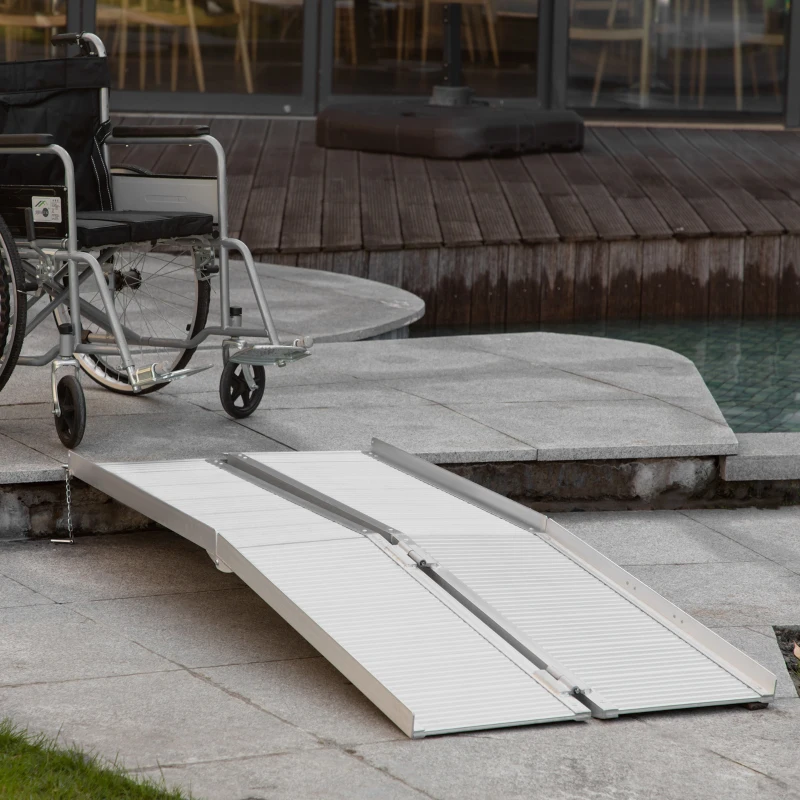 HOMCOM Textured Aluminum Folding Wheelchair Ramp, Portable Threshold Ramp 6', for Scooter Steps Home Stairs Doorways