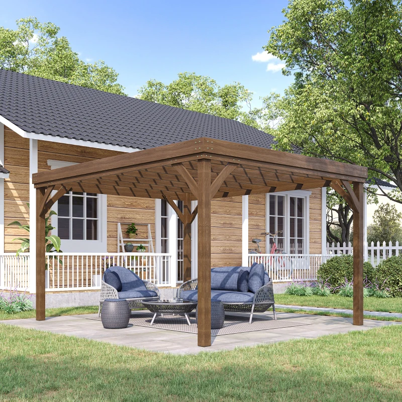 Outsunny 10' x 12' Outdoor Wooden Pergola, Grape Vine Gazebo with Concrete Anchors for Garden, Patio, Backyard, Deck, Brown