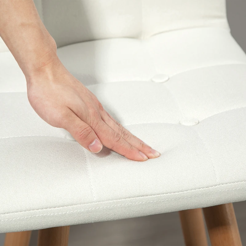 HOMCOM Modern Bar Stools Set of 2, 38" Upholstered Kitchen Island Stool with Solid Wood Legs, White