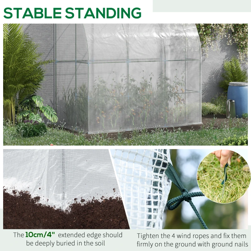 Outsunny 7' x 4' x 7' Outdoor Lean to Greenhouse, Walk-In Green House Plant Nursery with Roll-up Window, PE Cover, White