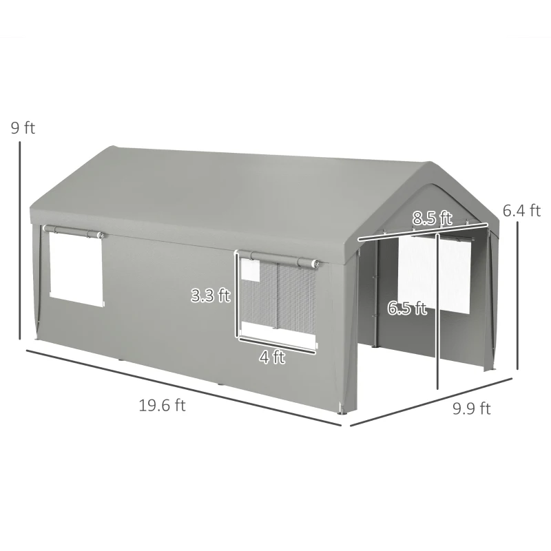 Outsunny 10' x 20' Carport, Heavy Duty Portable Garage, with 4 Mesh Windows and 2 Doors, Gray