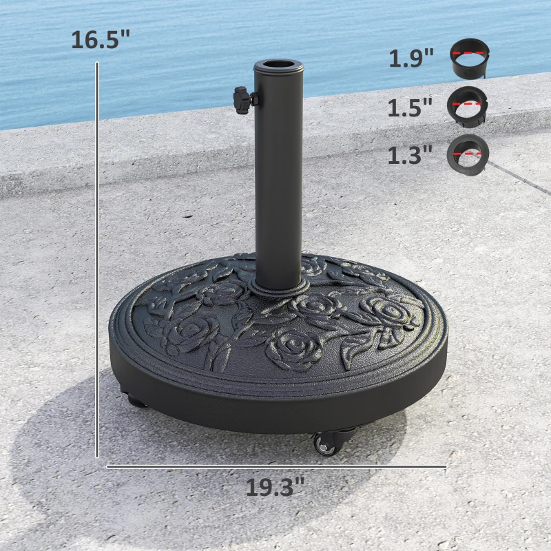 Outsunny Round Patio Umbrella Base, 46 lbs Resin Umbrella Base with Wheels, Outdoor Umbrella Stand for 1.3"/1.5"/1.9" Umbrella Poles for Outdoor, Lawn, Poolside, Black