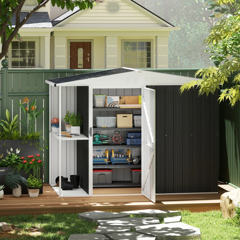 Outsunny 8 x 4ft Outdoor Garden Shed, Metal Shed with Air Vents and Lock for Backyard, Garden, Patio, Dark Gray
