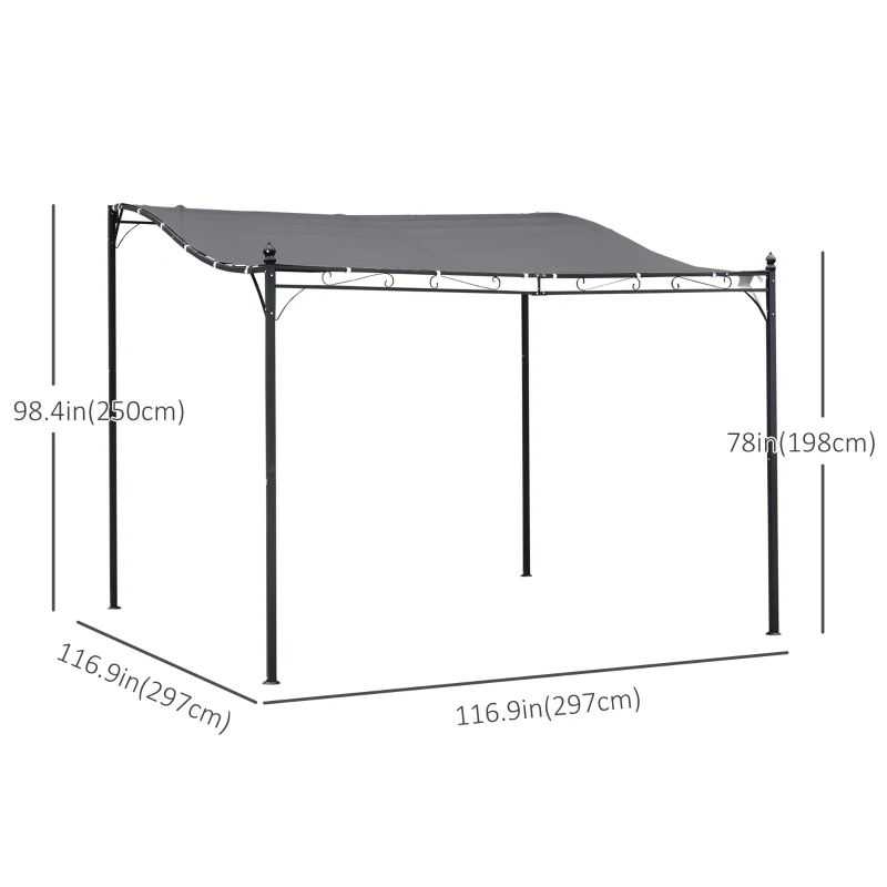 Outsunny 10'x10' Outdoor Pergola, Steel Gazebo Canopy, Portable Sun Shelter Door Porch Cover, Grey