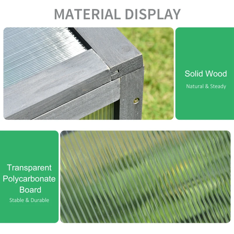 Outsunny Wooden Cold Frame Greenhouse, Mini Greenhouse with Polycarbonate Board and Solid Wood Frame, Green House Cold Frame, Indoor Outdoor Terrarium Planter Box, 39" x 26" x 16", Gray
