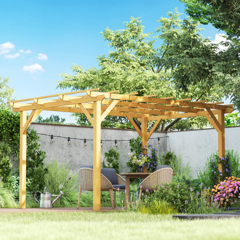 Outsunny 10' x 13' Wood Pergola, Outdoor Gazebo Grape Trellis for Climbing Plant Support, Garden, Patio, Backyard, Nature Wood