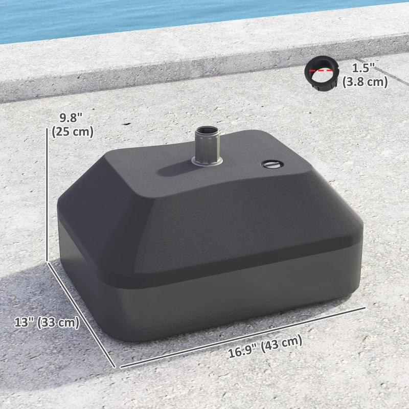 Outsunny Rectangular Plastic Fillable Patio Umbrella Base, Heavy Duty Outdoor Umbrella Stand Base, Filled Up to 53lbs with Stand or 44lbs with Water for Deck Poolside, Black