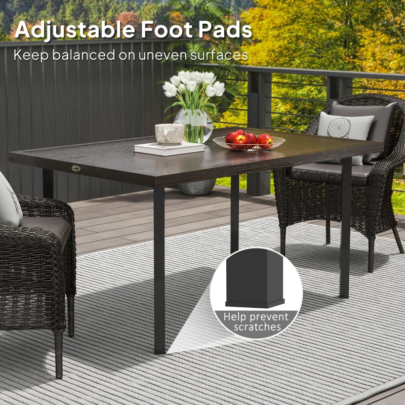 Outsunny Outdoor Patio Dining Table with 2.1" Umbrella Hole, Steel Outdoor Patio Table for 6, Dark Brown