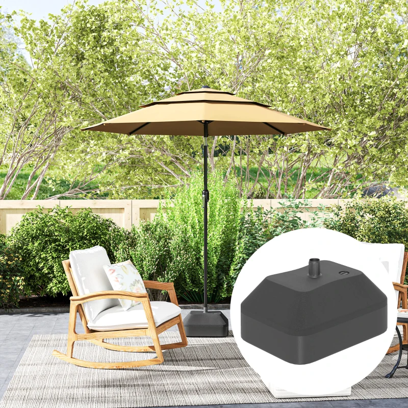 Outsunny Rectangular Plastic Fillable Patio Umbrella Base, Heavy Duty Outdoor Umbrella Stand Base, Filled Up to 53lbs with Stand or 44lbs with Water for Deck Poolside, Black