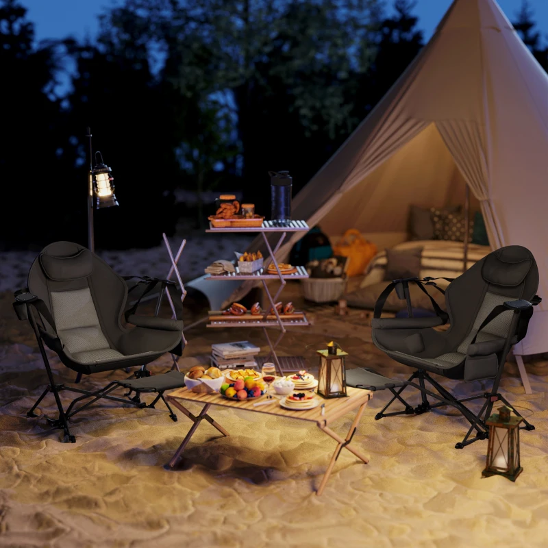 Outsunny Hammock Camping Chair Set of 2, Adjustable Back Folding Swinging Hammock Chair with Cup Holder and Padded Seat