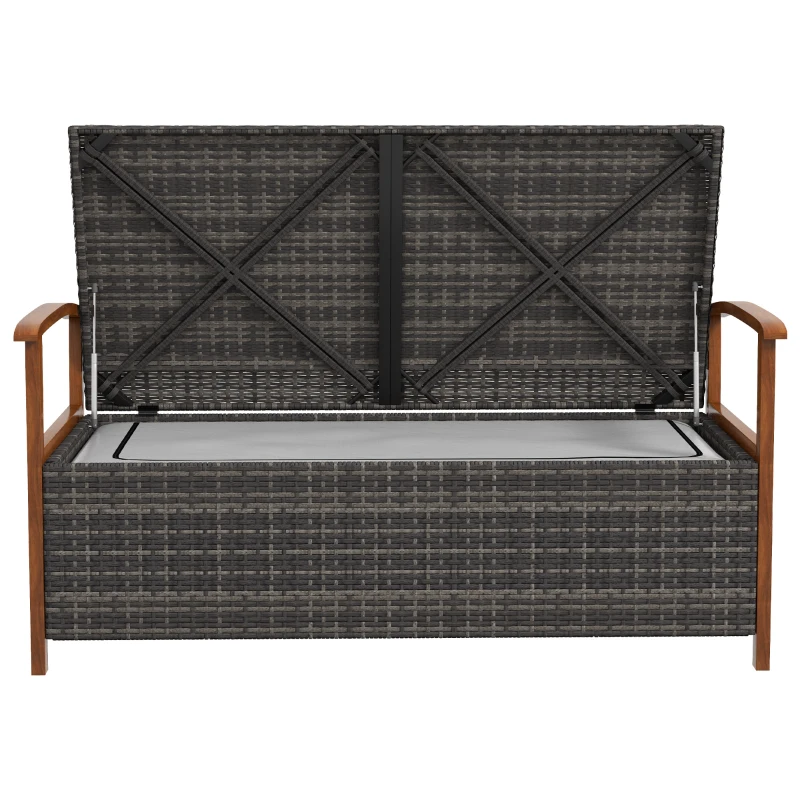 Outsunny Outdoor Rattan Bench with Cushion, Patio Loveseat, Patio Furniture, 50.2" x 25.2" x 31.9", Cream White