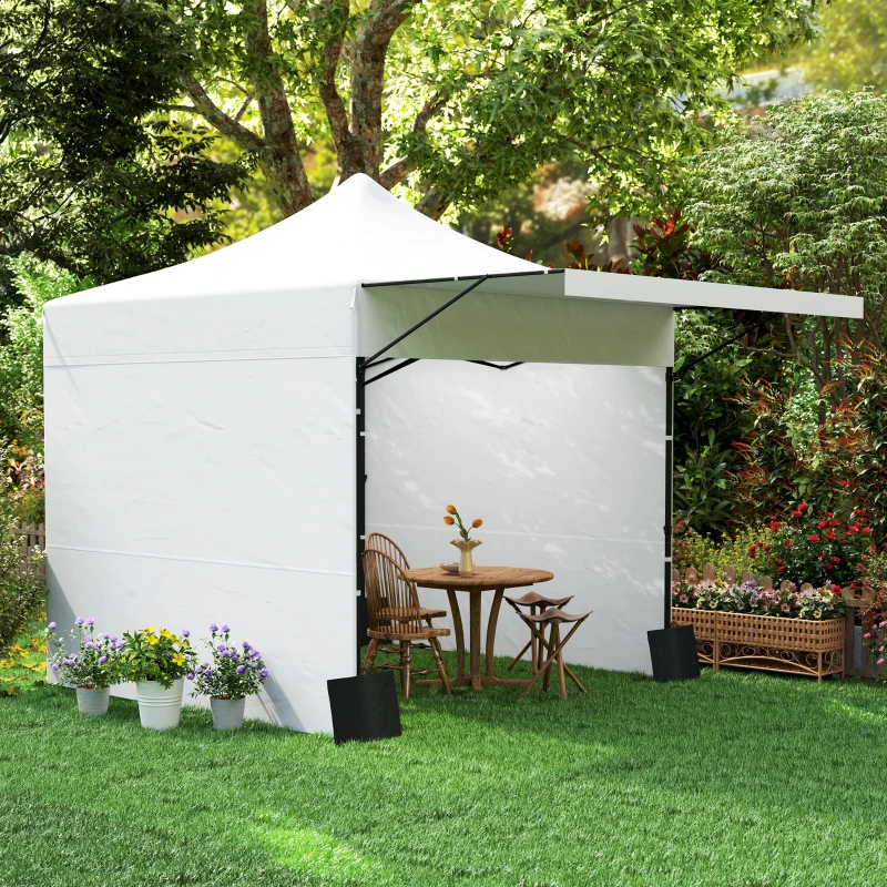 Outsunny 10' x 10' Pop Up Canopy Tent with Awning and Sidewalls, Instant Sun Shelter with Wheeled Bag and Sand Bags