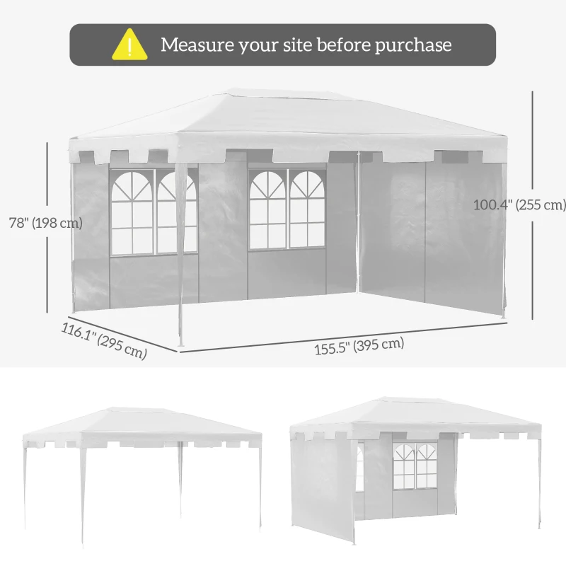 Outsunny 10x13ft Gazebo Party Tent Outdoor Canopy Garden Sun Shade, White