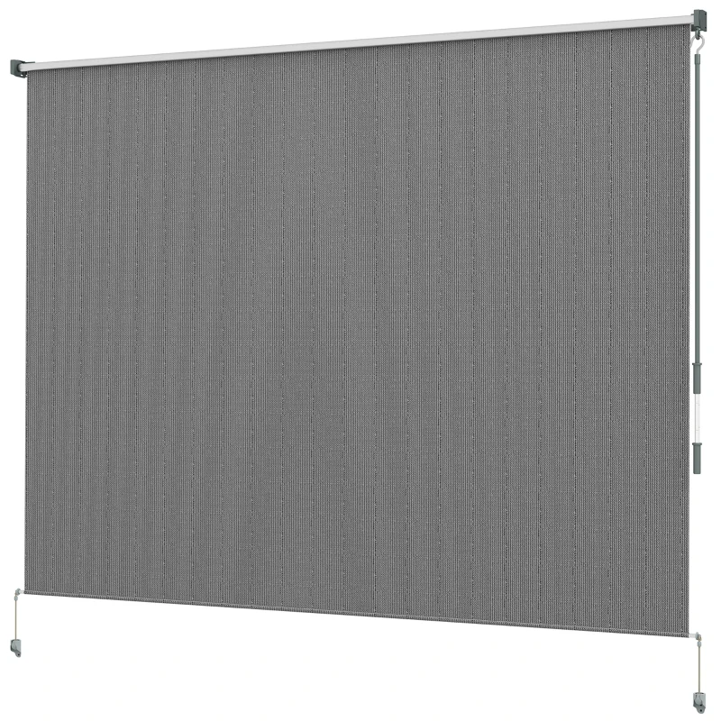 Outsunny 8' x 6' Patio Door Blinds, Outdoor Roller Shades, Cordless Roll Up Shade for Porch Gazebo, Dark Grey