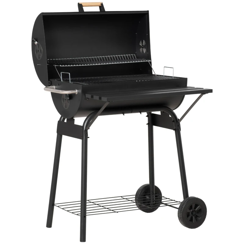 Outsunny 30" Charcoal Barbecue Grill with Wheels Outdoor Barbecue with Adjustable Charcoal Rack, Storage Shelf, Wheel, for Garden Camping Picnic